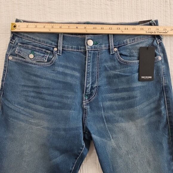 NWT True Religion Rocco Jeans Men's 36x32 Light Relaxed Flap Pocket Green Stitch - Picture 10 of 15